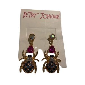 Betsey Johnson spider earrings. Blue and pink sparkly